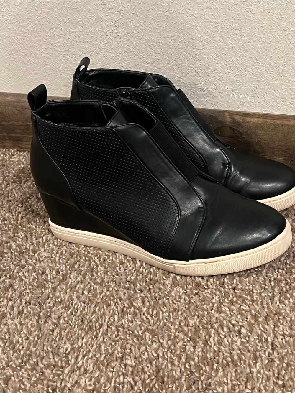a new day Black Wedge Slip-On Sneaker Boot with White Sole